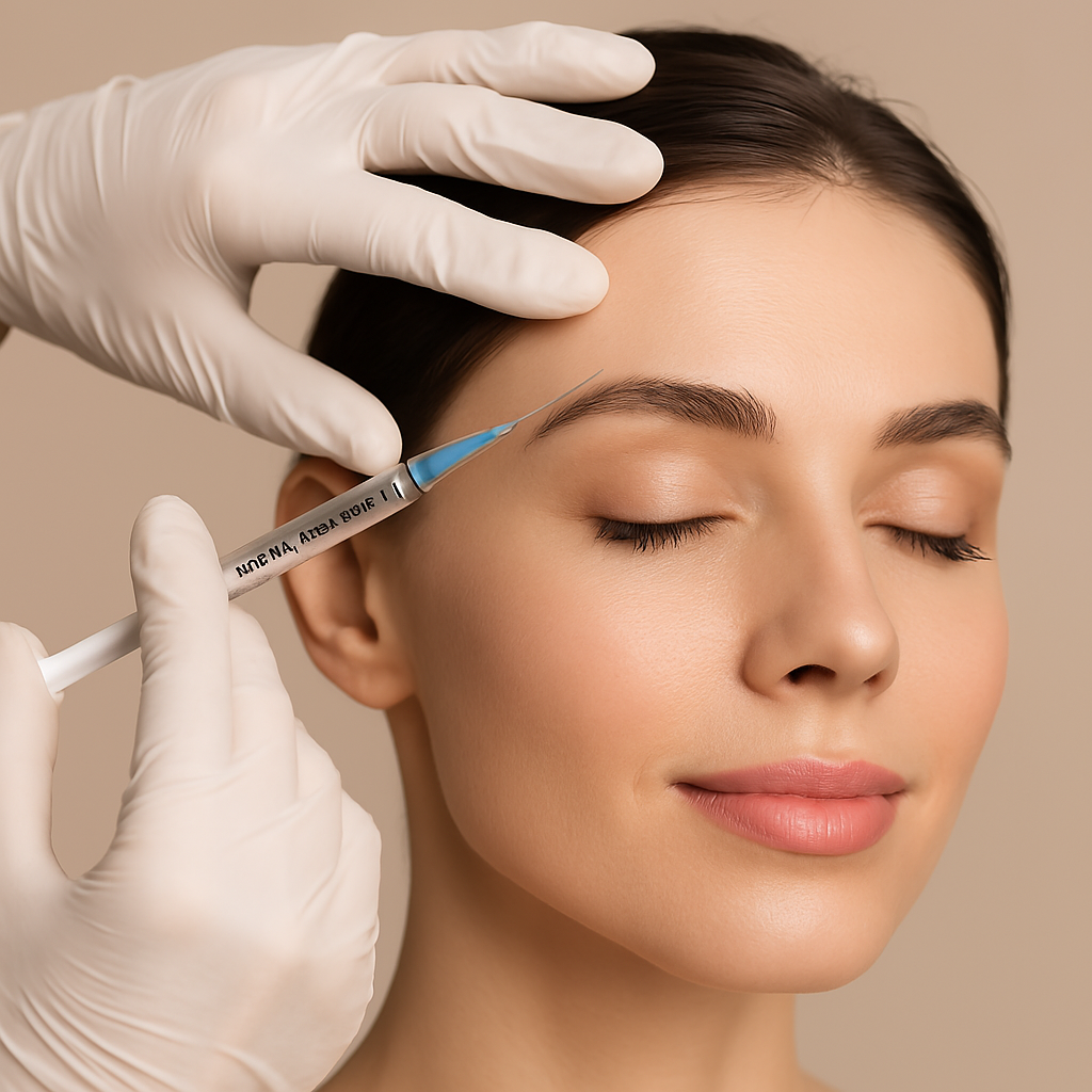 تصویری از تزریق بوتاکس بر روی صورت یک زن جوان با حالت آرام و شاداب