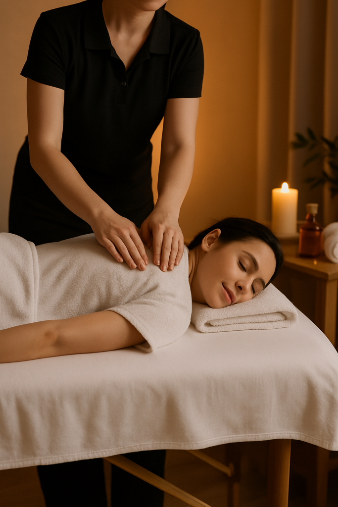 اجرای ماساژ در محیطی آرام و حرفه‌ای با پوشش مناسب